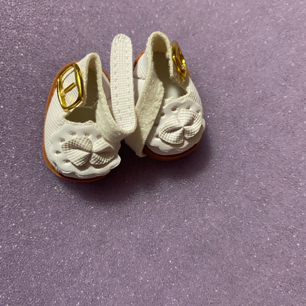 Charming White Labubu Shoes with Gold Accents